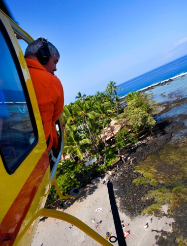 Terry K as we fly over Kahaluu Beach Park in Chopper 2