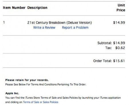 Sample Apple iTunes Music Store receipt, notice the Hawaii general excise tax added.