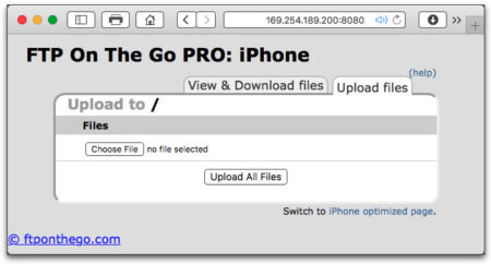 Using your desktop browser connect to the iPhone's web server. Don't type-in any spaces in the URL