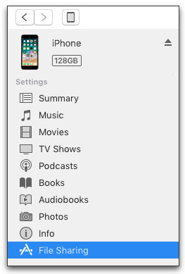 File Sharing option in iTunes 12.7