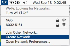 Create your ad-hock (computer-to-computer) WiFi network on your Mac