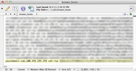 (figure 2) List of host RSA keys in 'known_hosts' file in TextWrangler.