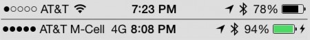 Cellphone signal strength before MicroCell (top) and after (bottom). A full five bars of strength using the MicroCell.