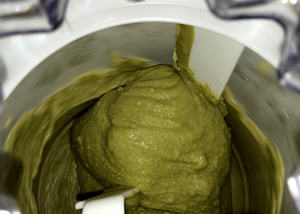 Bulletproof Green Tea Ice Cream being made in my ice cream maker.