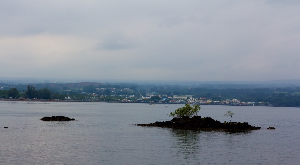 Vog making for a grey day over Hilo Bay Monday, January 12, 2015.