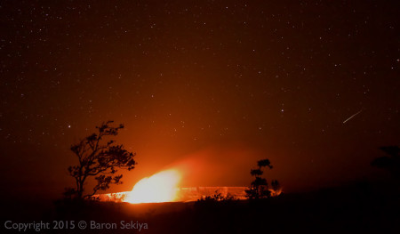 Kilauea Caldera with the glow from the lava lake in Halemaumau Crater. Photo by Baron Sekiya shot January 4, 2016.